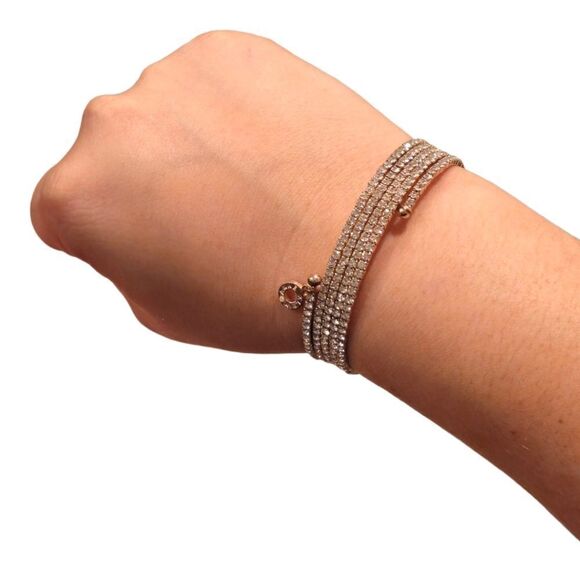 Anne Klein Multi-Row Crystal Coil Rose Gold Bracelet - Picture 1 of 13